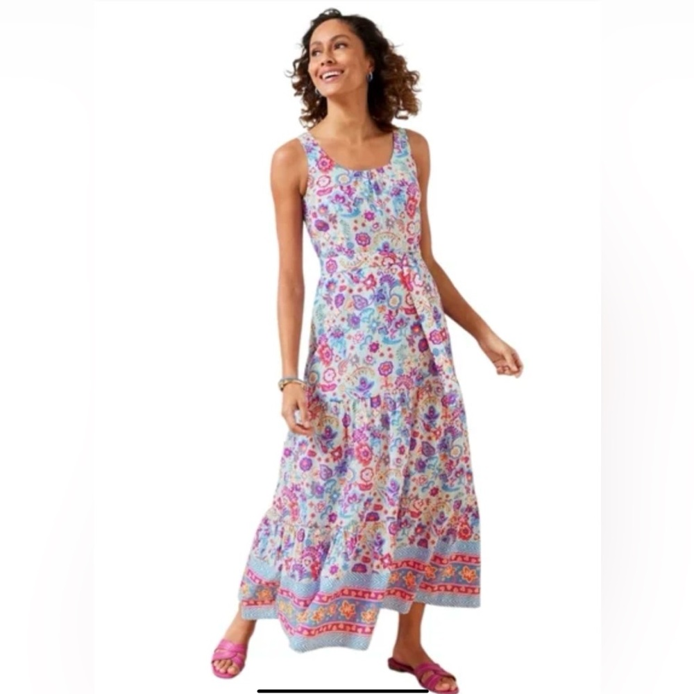 Talbots Floral Cotton Belted Voile Tiered Maxi Dress Size 4 Coquette Cottagecore